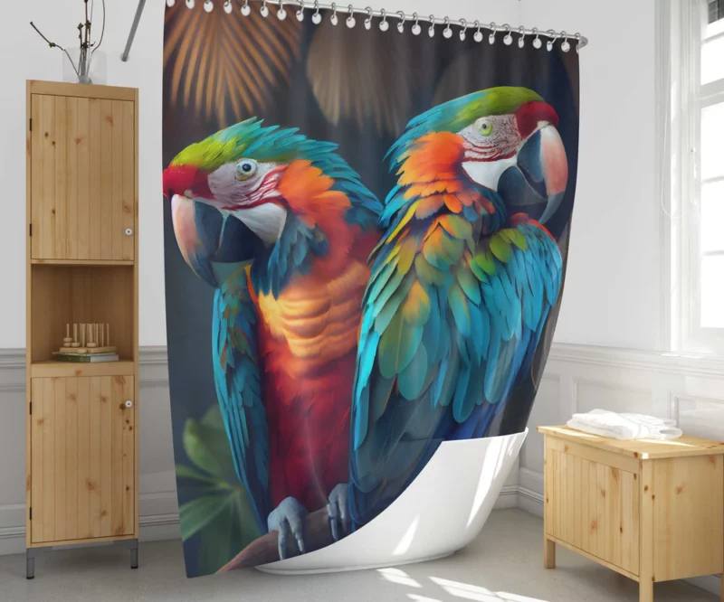 Wildlife Scene Colorful Macaw Parrots Shower Curtain 1