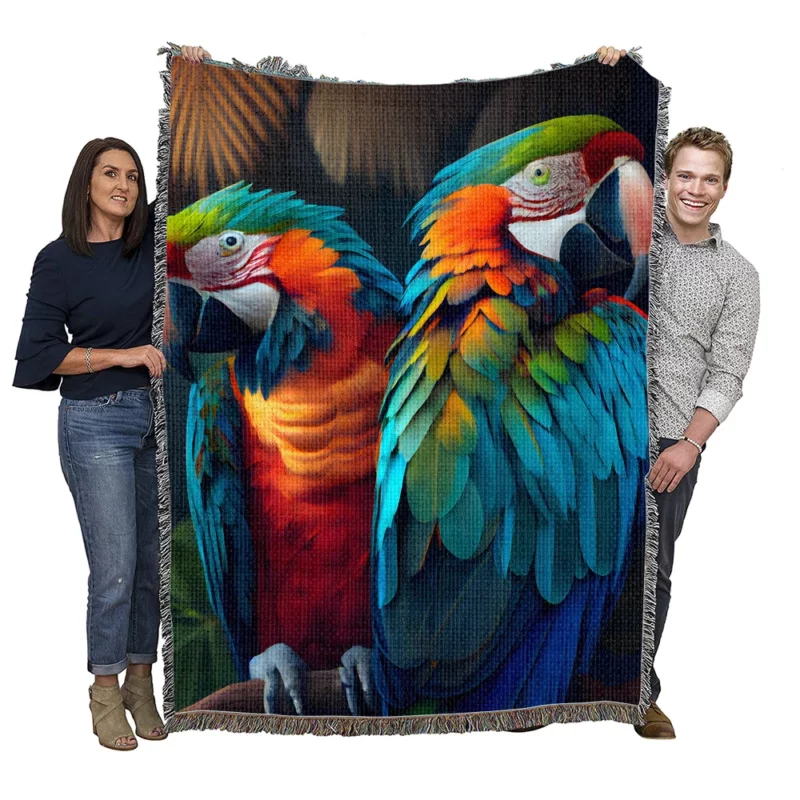 Wildlife Scene Colorful Macaw Parrots Woven Blanket