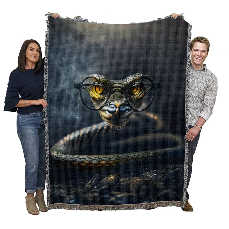 Wise Serpent with Glasses Woven Blanket