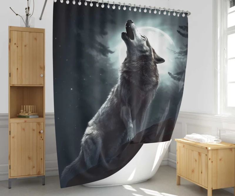 Wolf Howling at Full Moon Shower Curtain 1