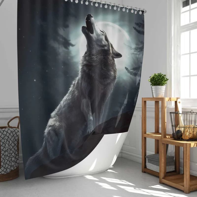 Wolf Howling at Full Moon Shower Curtain