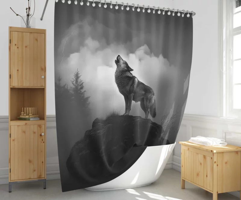 Wolf Howling at Night Shower Curtain 1