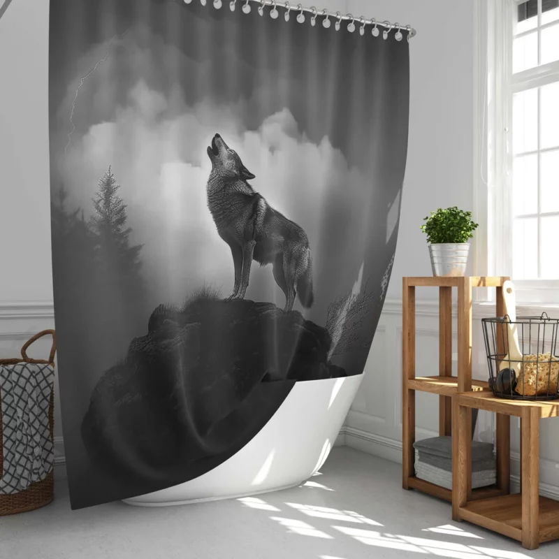 Wolf Howling at Night Shower Curtain