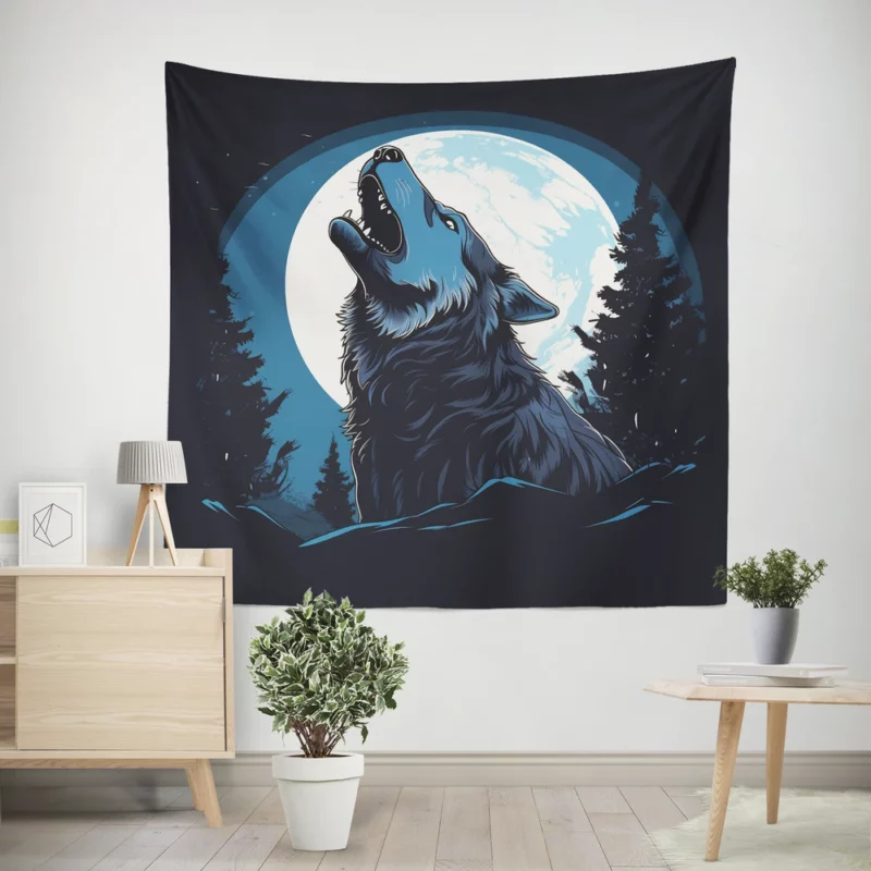 Wolf Howling at the Moon Wall Tapestry