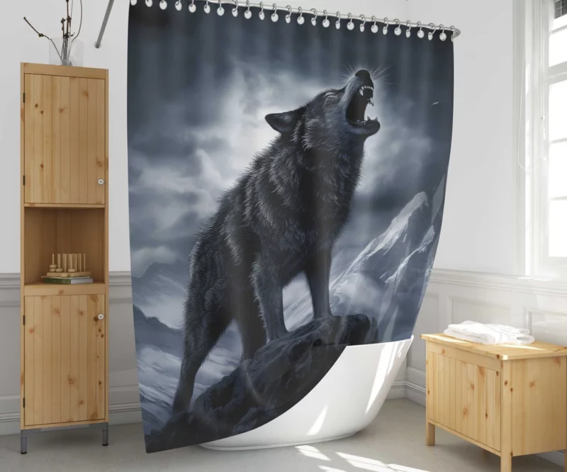 Wolf Howling in Night Shower Curtain 1