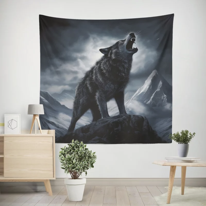 Wolf Howling in Night Wall Tapestry