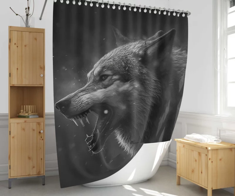 Wolf Portrait With Label Shower Curtain 1