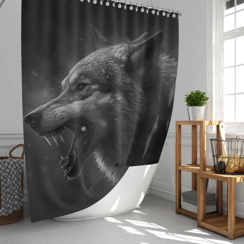 Wolf Portrait With Label Shower Curtain