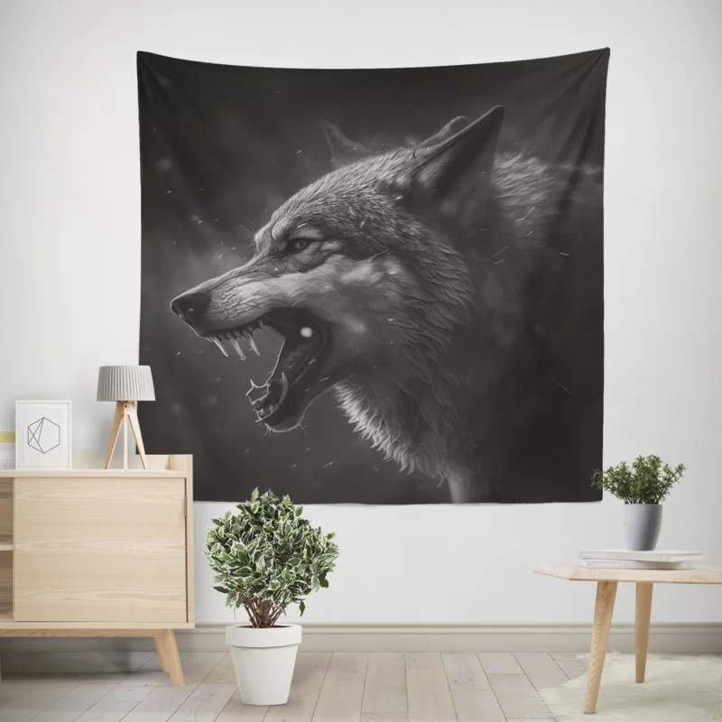 Wolf Portrait With Label Wall Tapestry