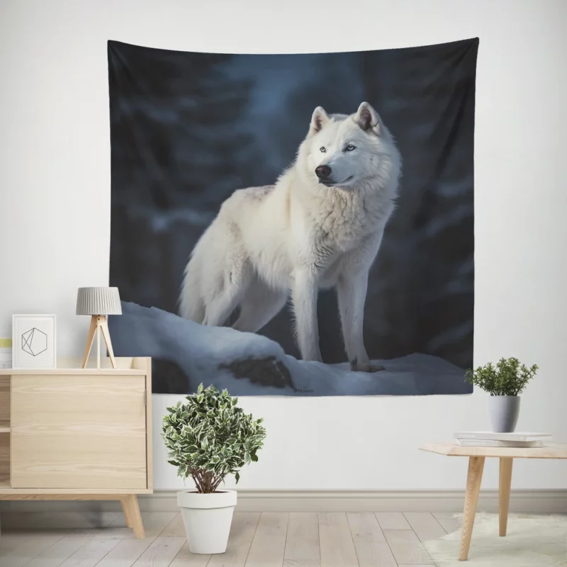 Wolf in the Snow Artwork Wall Tapestry