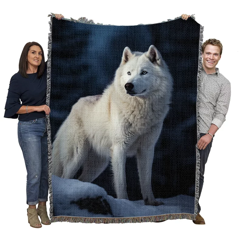 Wolf in the Snow Artwork Woven Blanket