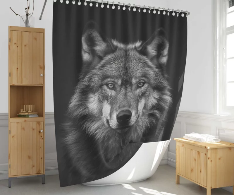 Wolf on Black Background Shower Curtain 1