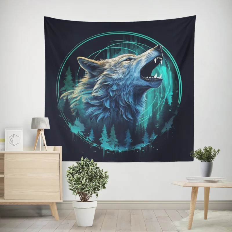 Wolf with Blue Background Wall Tapestry