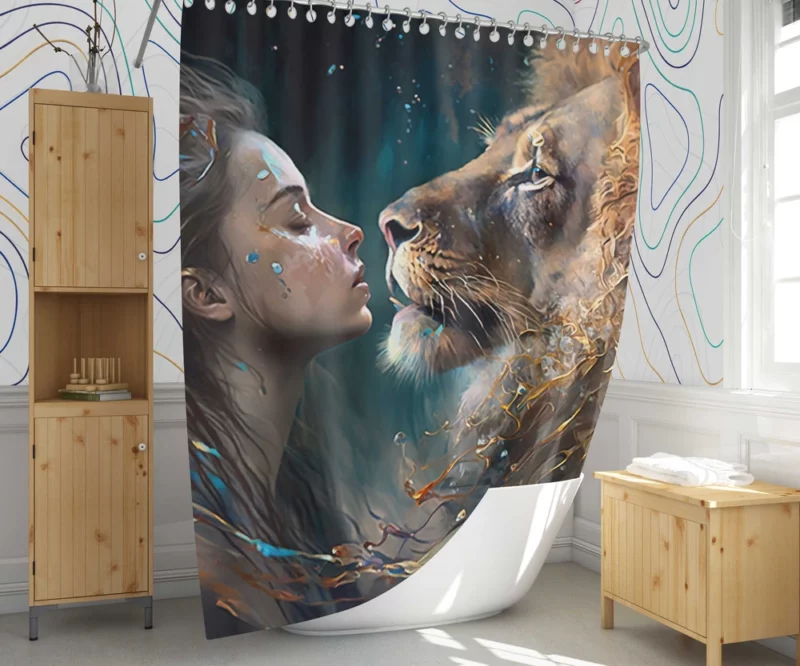 Woman Turned Into a Lion Shower Curtain 1