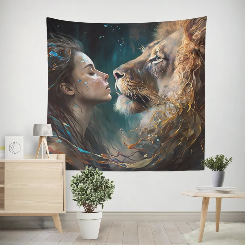 Woman Turned Into a Lion Wall Tapestry