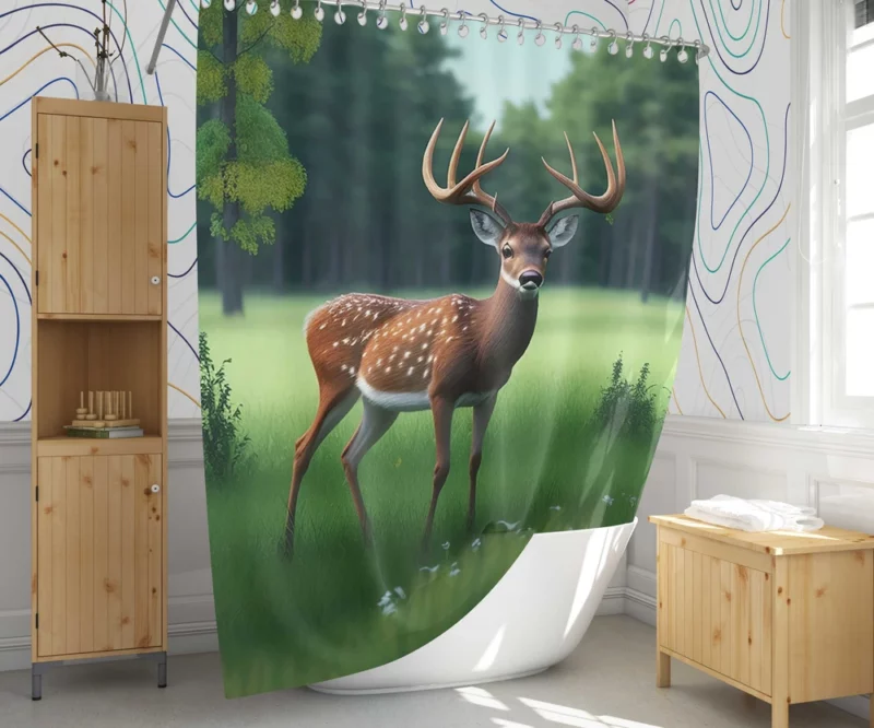 World Wildlife Day Art Forest Animals Deer Shower Curtain 1