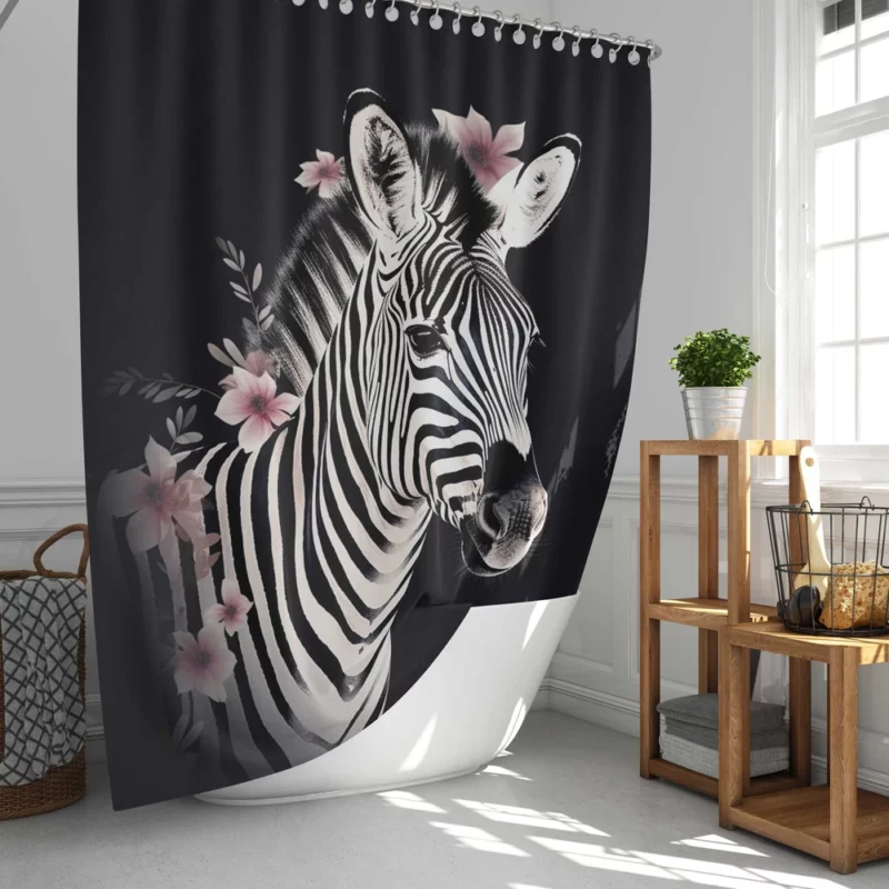 Zebra Headshot With Flowers Shower Curtain