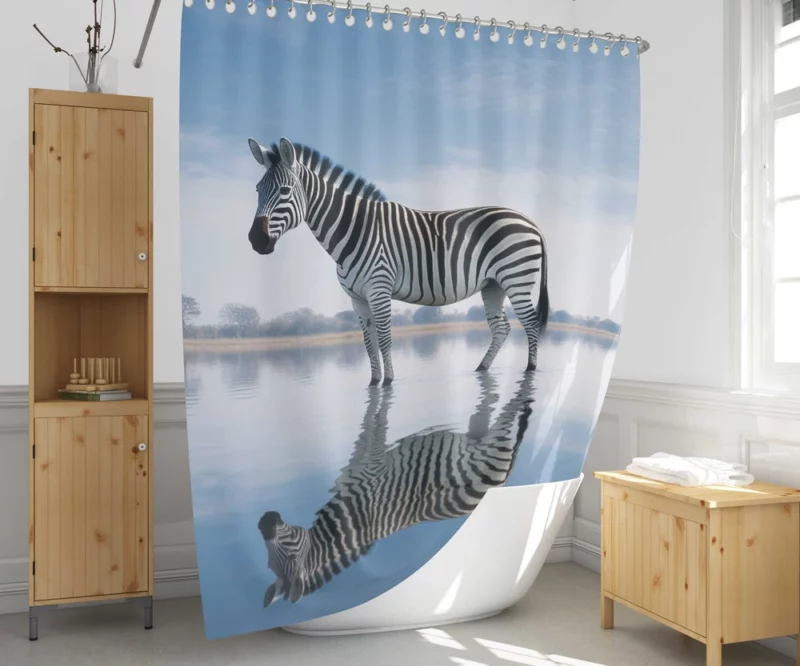 Zebra Reflection in Water Shower Curtain 1