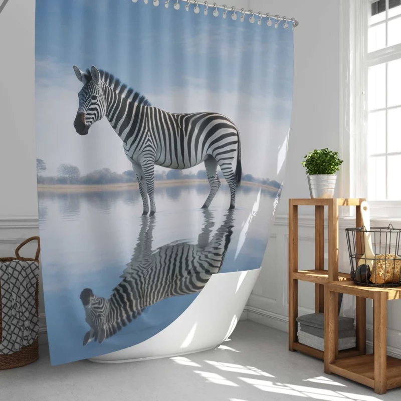 Zebra Reflection in Water Shower Curtain