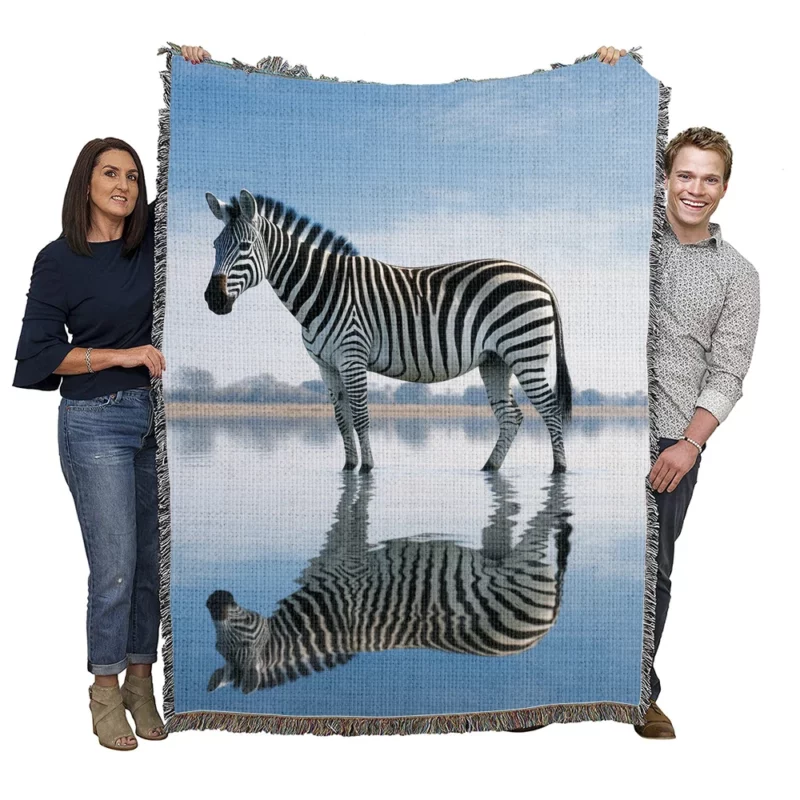 Zebra Reflection in Water Woven Blanket