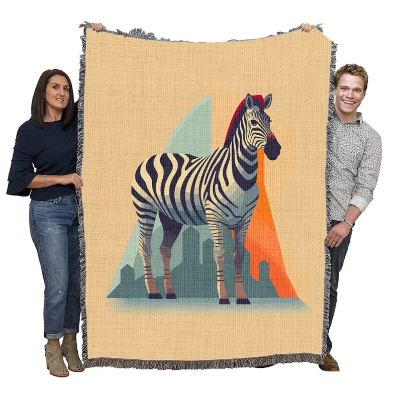 Zebra With Cityscape Woven Blanket