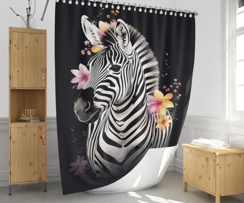 Zebra With Flower Crown Shower Curtain 1