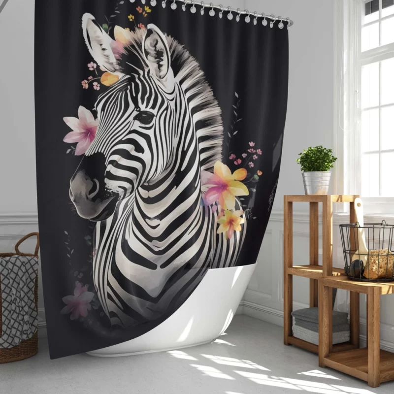 Zebra With Flower Crown Shower Curtain