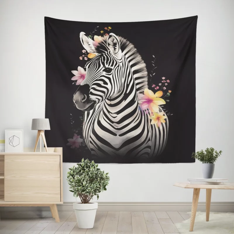 Zebra With Flower Crown Wall Tapestry