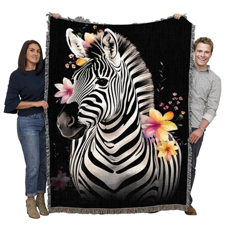 Zebra With Flower Crown Woven Blanket