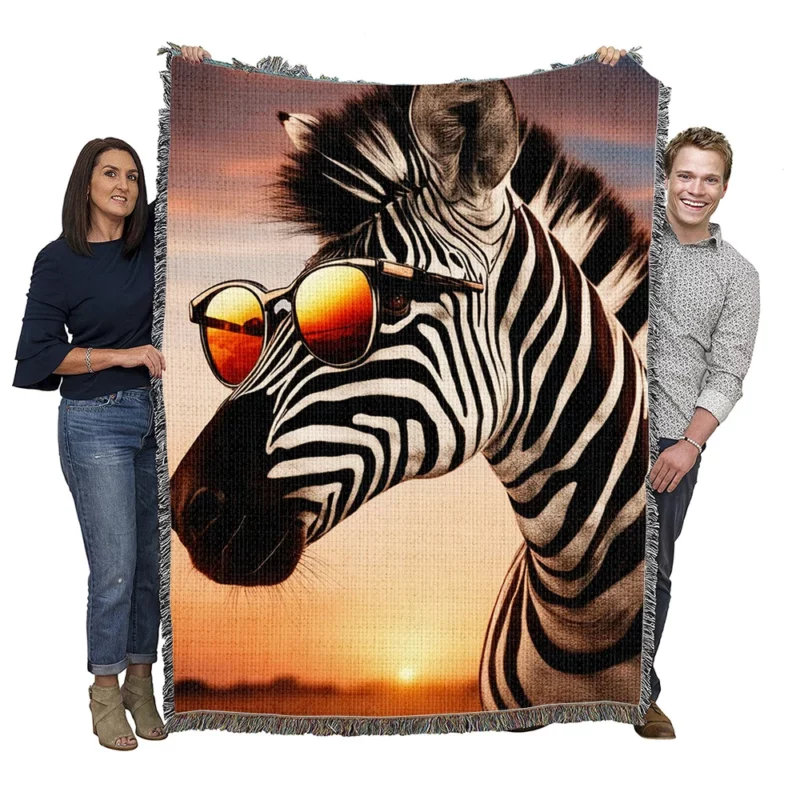 Zebra at Sunset in Africa Woven Blanket
