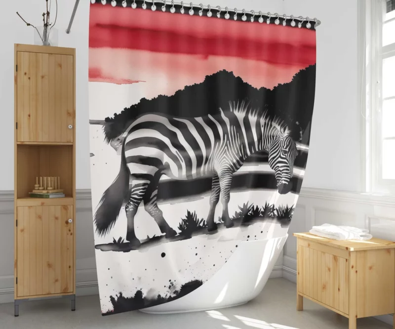 Zebra in Desert Landscape Shower Curtain 1