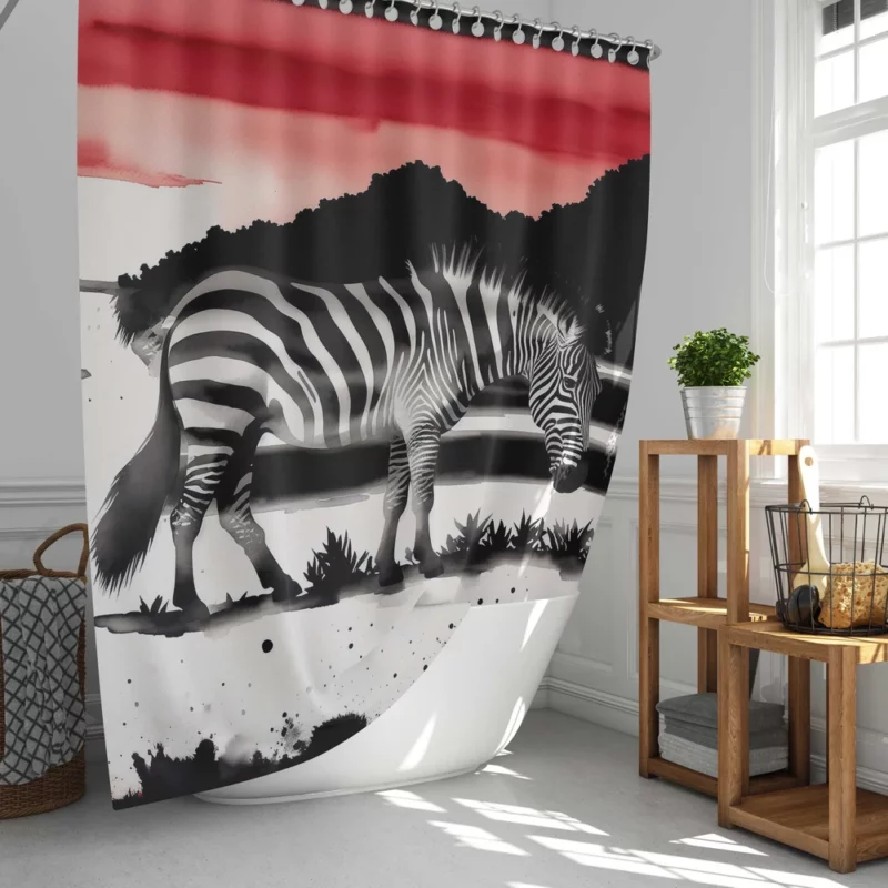 Zebra in Desert Landscape Shower Curtain