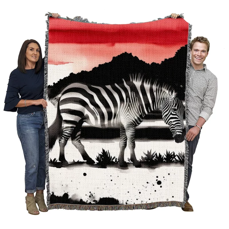 Zebra in Desert Landscape Woven Blanket
