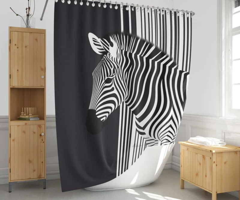 Zebra in Front of Stripes Shower Curtain 1