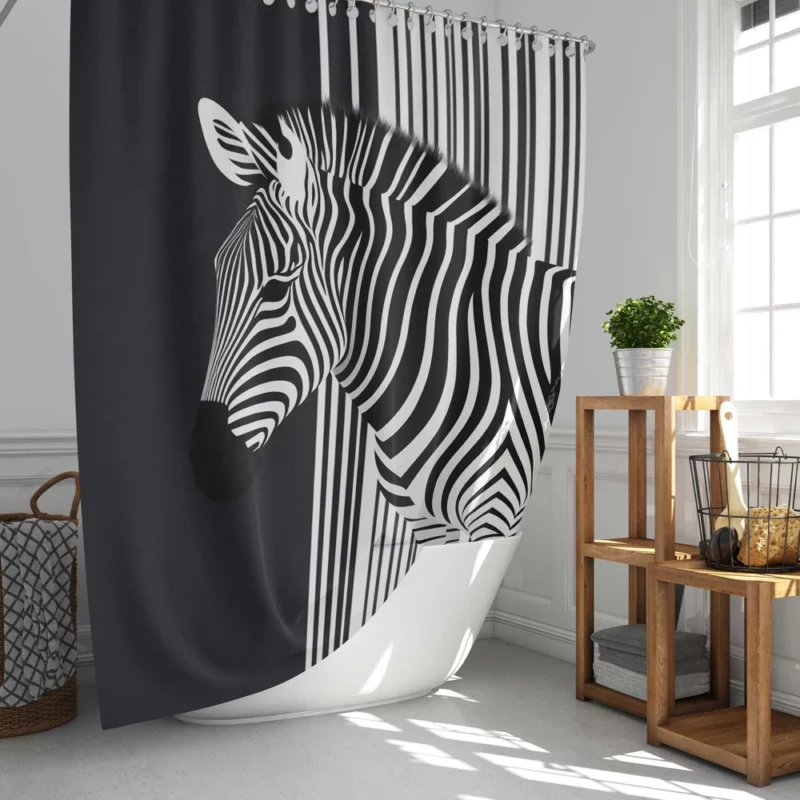 Zebra in Front of Stripes Shower Curtain