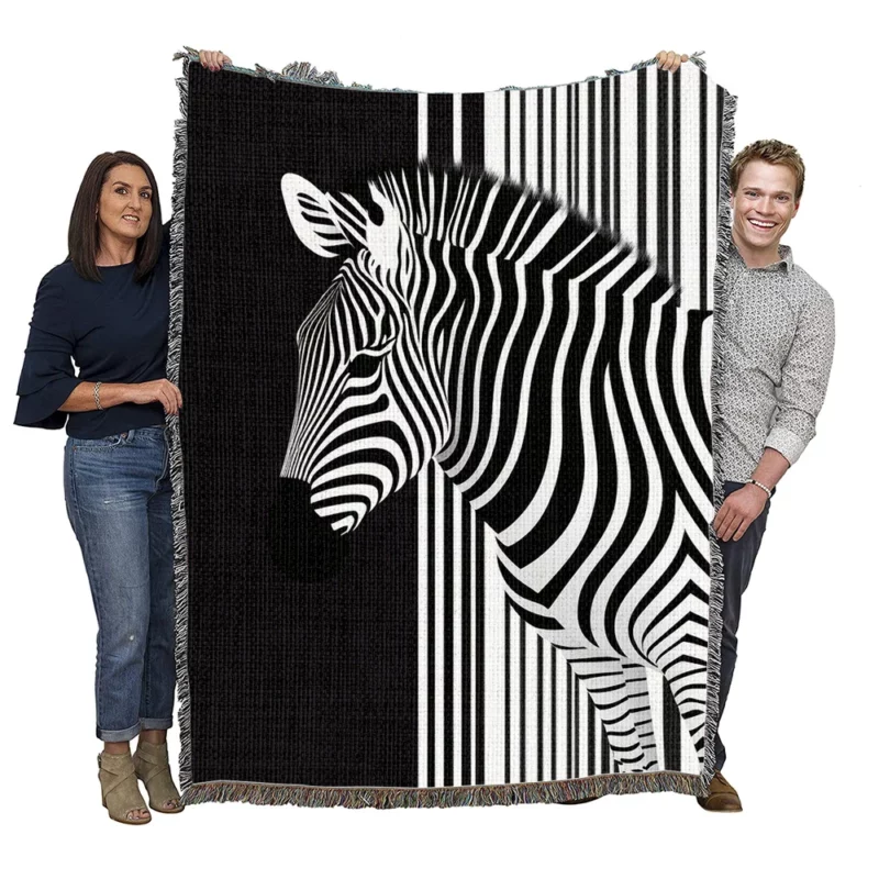 Zebra in Front of Stripes Woven Blanket