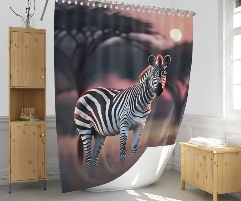 Zebras Under Moonlight Shower Curtain 1