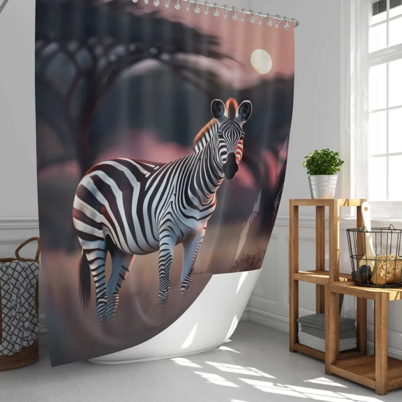 Zebras Under Moonlight Shower Curtain