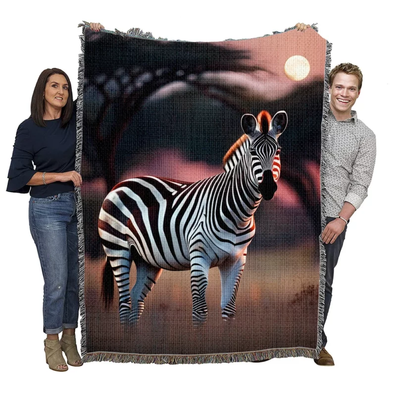 Zebras Under Moonlight Woven Blanket