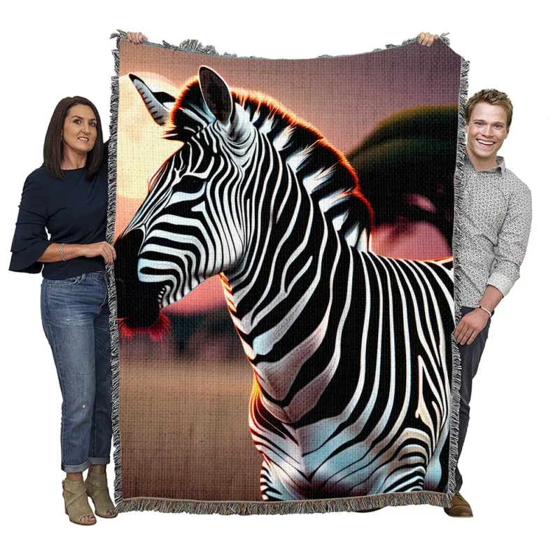 Zebras in Africa at Night Woven Blanket