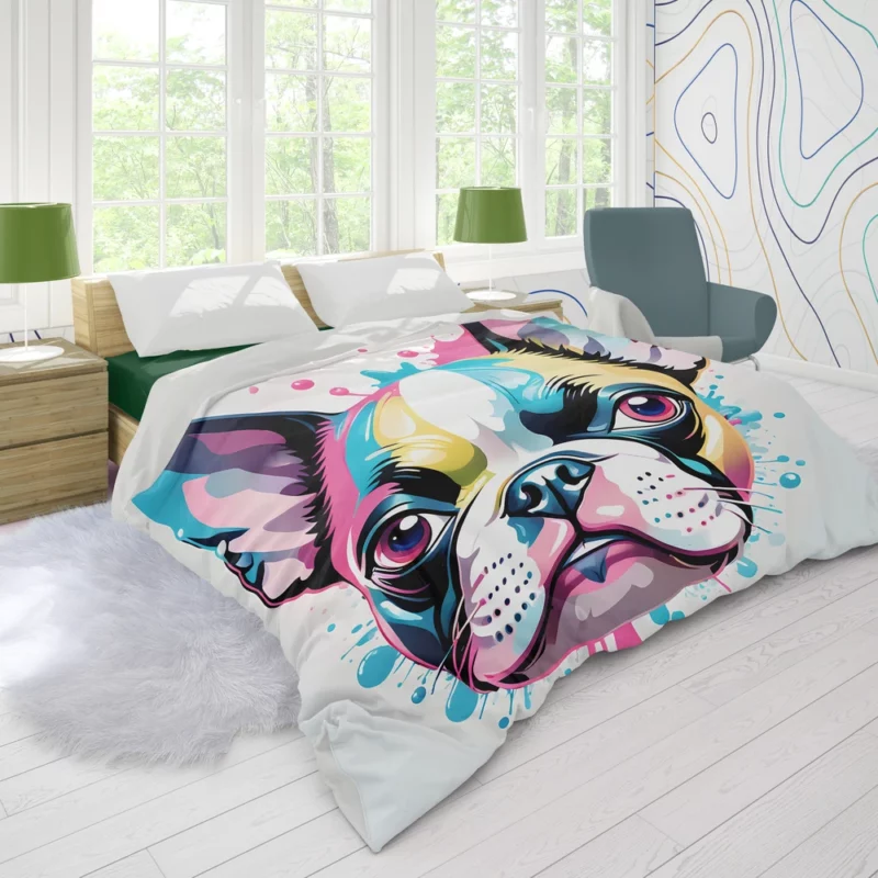 Dynamic Boston Terrier Dog Performer Duvet Cover