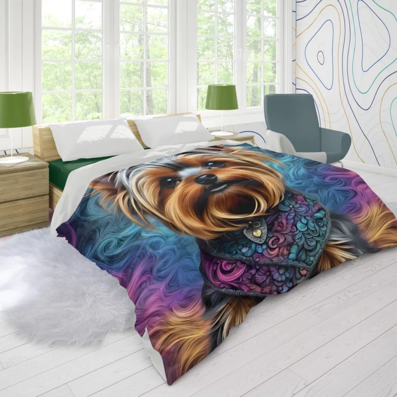 Elegant Joy Playful Yorkshire Terrier Companion Duvet Cover