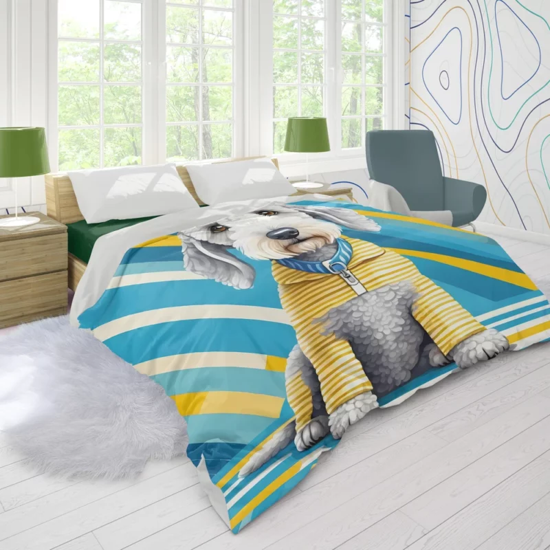 Energetic Bedlington Terrier Explorer Dog Joy Duvet Cover