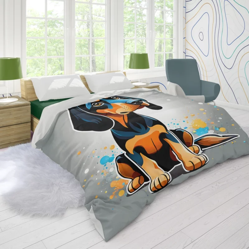 Energetic Black and Tan Coonhound Dog Explorer Duvet Cover