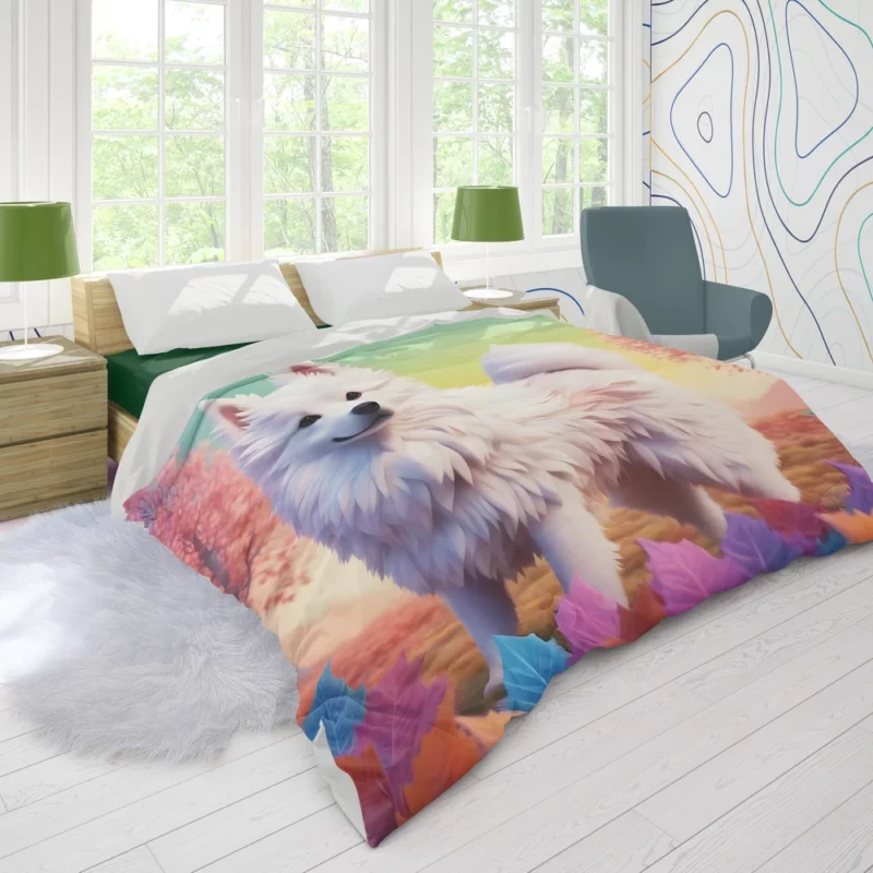 Fluffy American Eskimo Dog Winter Companion Duvet Cover