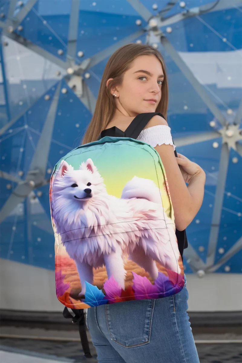 Fluffy American Eskimo Dog Winter Companion Minimalist Backpack 2