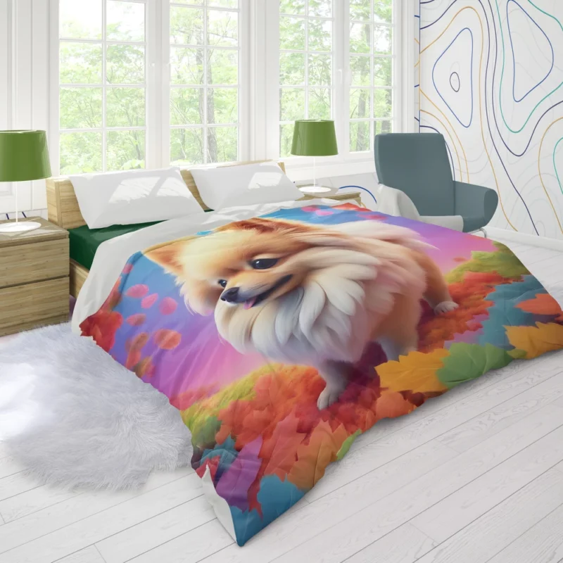 Fluffy Elegance Pomeranian Dog Companion Duvet Cover