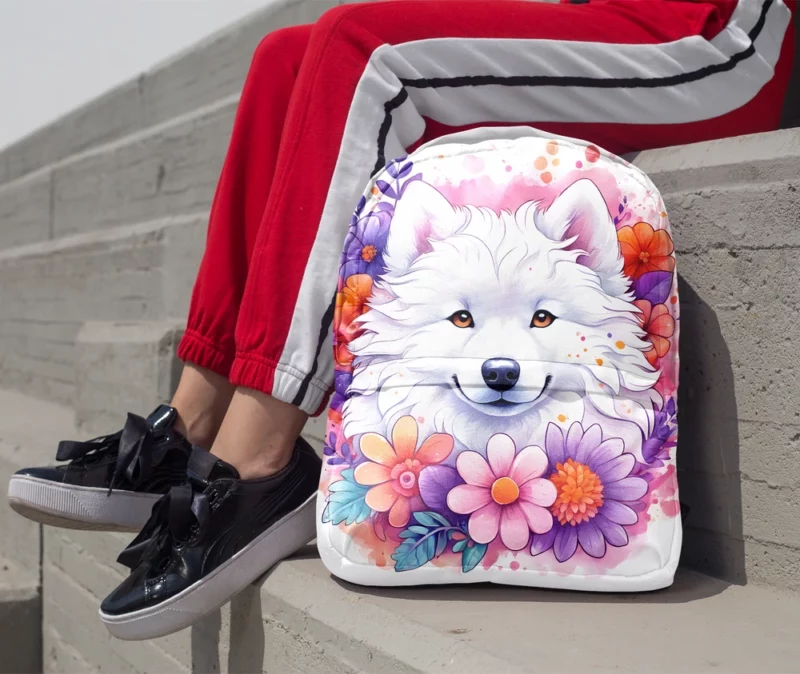 Fluffy Wonder Samoyed Dog Breed Minimalist Backpack 1