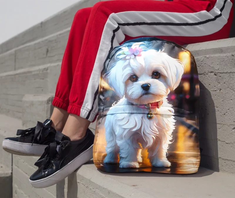 Maltese Pup Teen Birthday Surprise Minimalist Backpack 1