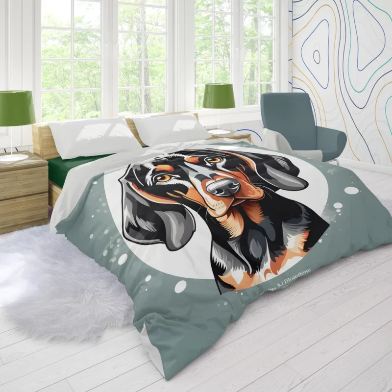 Playful Black and Tan Coonhound Dog Enthusiast Duvet Cover